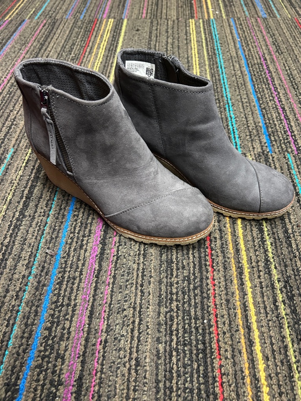 Toms Gray Suede Wedge Ankle Booties